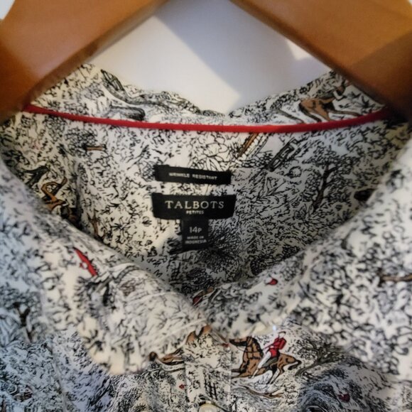 Women's Talbots 14p Petite Fox Hunting Blouse Long Sleeve Shirt Button Down - Picture 3 of 4